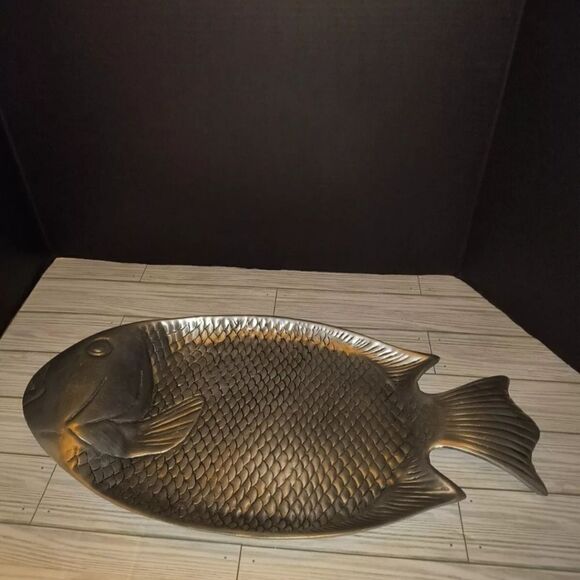 Large Fish Metal Serveware, Pewter Platter Serving Tray Old Town Imports 21x11in - Picture 1 of 10